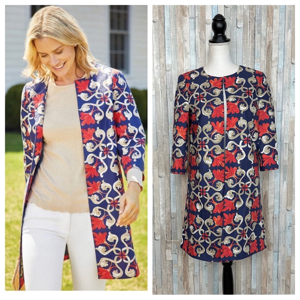 J McLaughlin XS Cotton Twill Paisley Printed Sussex Jacket Long Longline $328